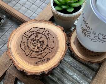 Firefighter Gift | Fireman Gift | Fire Emblem Gift | Firefighter Decor | Maltese Cross Gift | Fathers Day | Personalized Coasters, Set of 4