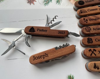 Personalized Wood Multi-Tool Pocket Knife, Camping Gift