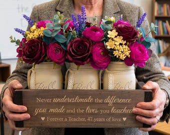 Personalized Teacher Retirement Gift • Custom Engraved Wood Indoor Planter Box • Teacher Appreciation Gift • Thank You Gift from Class