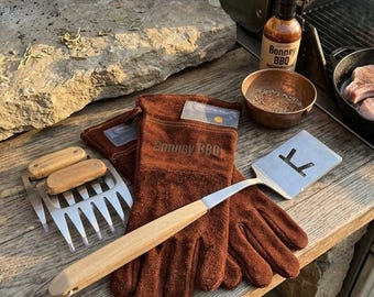 Large Leather Grill Gloves: BBQ Gloves for Men, Personalized Heat Resistant Gloves