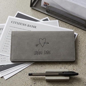 Personalized Faux Leather Checkbook Cover, Laser Engraved Cover for Checks image 1