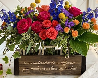 Personalized Retirement Flower Box: Retirement Gifts, Engraved Rustic Planter with Mason Jars