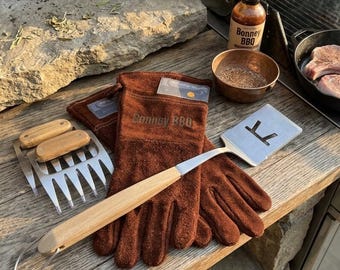 Personalized Leather Grill Gloves, Meat Claws or Spatula | Best Fathers Day Gift | Grill Gifts