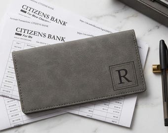 Monogram Checkbook Cover: Personalized Faux Leather Check Registry
