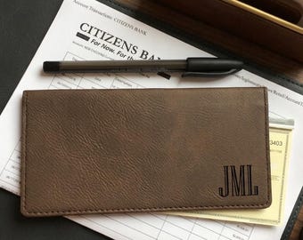 Monogram Faux Leather Checkbook Cover: Laser Engraved