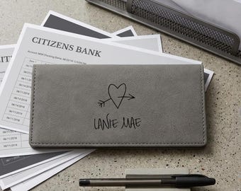 Personalized Faux Leather Checkbook Cover: Laser Engraved Gift