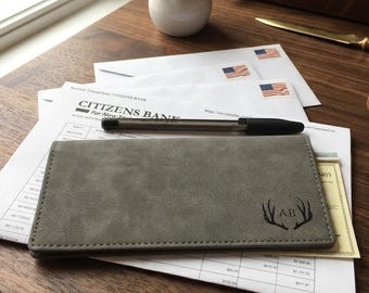 Laser Engraved Faux Leather Checkbook Cover | Personalized Gift for Men
