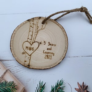 Birch Tree Ornament, Personalized Ornaments, Christmas Ornament, Tree Ornament, Heart Ornaments, Couples Gift, 5th Anniversary Wood image 4