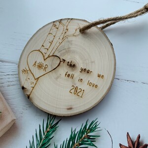 Birch Tree Ornament, Personalized Ornaments, Christmas Ornament, Tree Ornament, Heart Ornaments, Couples Gift, 5th Anniversary Wood image 6