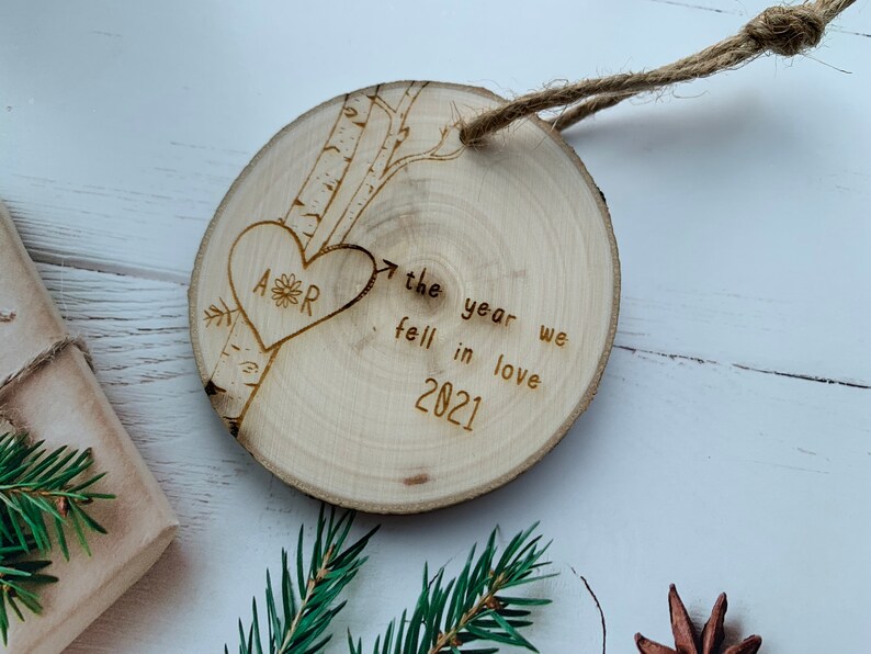 Birch Tree Ornament, Personalized Ornaments, Christmas Ornament, Tree Ornament, Heart Ornaments, Couples Gift, 5th Anniversary Wood image 6