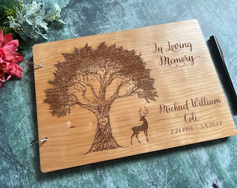 Personalized Memorial Guest Book, Engraved Wood Celebration of Life