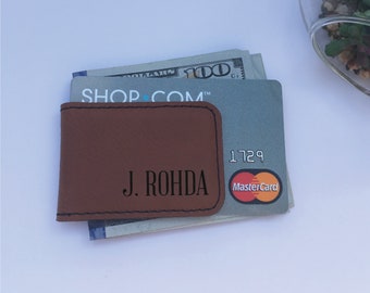 Personalized Faux Leather Money Clip | Engraved Christmas Gift for Him