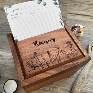 Recipe Card Box: Custom Wood Recipe Box, Acacia Wood Recipe Card Holder, Heirloom Recipe Box, 4 x 6 Recipe Cards Box, Recipe Box for 4 x 6