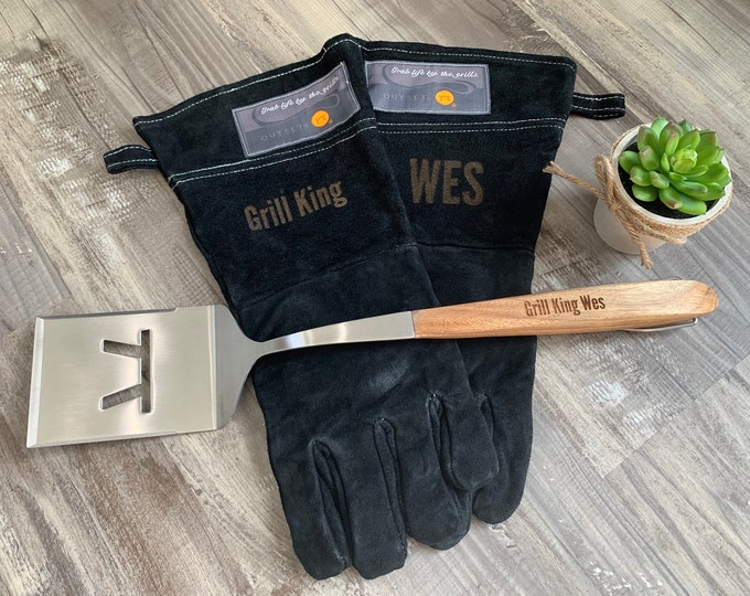 Personalized Leather Grill Gloves | Best Fathers Day Gift | Gift for Grillers | Best Grilling Gifts for Men | Leather Grilling Gloves