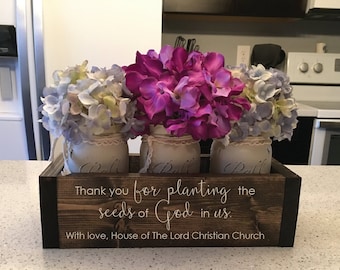 Pastor Appreciation Gift | Thank You Gift for Mentor | Pastor Retirement Gift | Gift for Pastor or Reverend Gift | Custom Flower Box w/ Jars