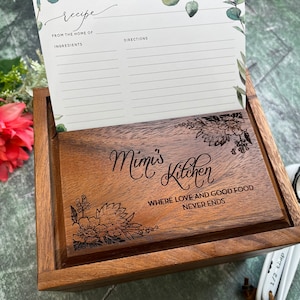 Boîtes de recettes en bois pour cartes 4 x 6, boîte de recettes personnalisée, boîte de recettes en bois 4 x 6, boîte de recettes gravée, boîte de cartes de recettes, tout le texte personnalisable