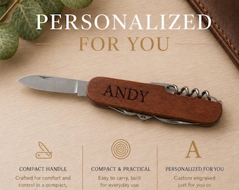 Engraved Wood Multi-Tool Pocket Knife: Personalized Gift