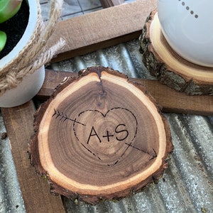 Personalized Wood Coasters with Heart & Initials, Custom Engraved Coasters, Heart Coasters, Wedding Gift, Couples Gift, Valentines Day Gift