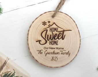 Personalized New Home Christmas Ornament: Engraved Wood Slice