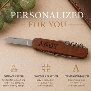 Personalized Wood Pocket Knife: Engraved Multi-Tool Gift