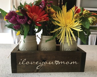 Engraved Rustic Planter Box with Mason Jars | Mom Gift