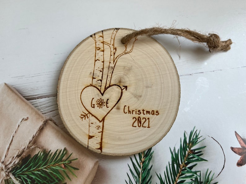 Birch Tree Ornament, Personalized Ornaments, Christmas Ornament, Tree Ornament, Heart Ornaments, Couples Gift, 5th Anniversary Wood image 3