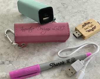Personalized Faux Leather Power Bank: Engraved Portable Phone Charger