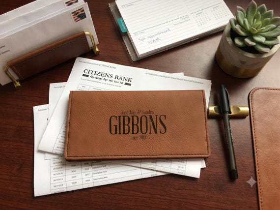 Personalized Faux Leather Checkbook Cover, Laser Engraved