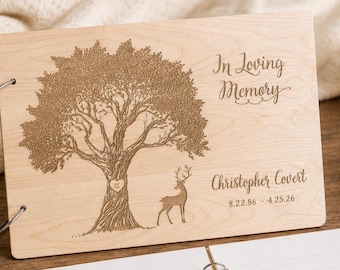 Personalized Memorial Guest Book: Engraved Wood Celebration of Life