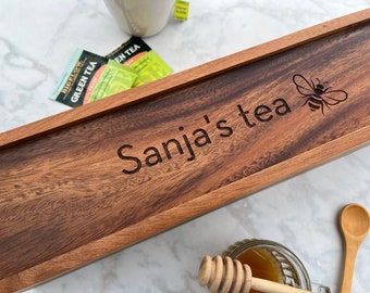 Personalized Acacia Wood Tea Box | Laser Engraved Tea Organizer