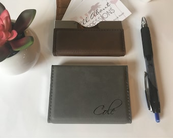 Laser Engraved Faux Leather Business Card Holder | Magnetic Closure