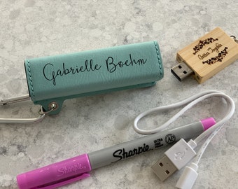 Customizable Faux Leather Portable Power Bank | Engraved Employee Gift