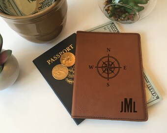 Personalized Faux Leather Passport Holder, Engraved Travel Gift