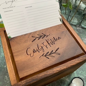 Boîtes de recettes anciennes en bois pour cartes 4 x 6 pouces, Boîte de rangement de recettes de cuisine | Plusieurs styles au choix, gravés au laser