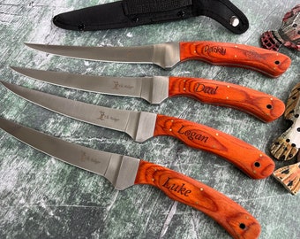 Personalized Fillet Knife, Engraved Wood Handle, Gift for Men