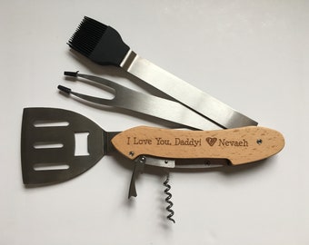 Personalized Dad Gift from Daughter | Best Father's Day Gift Idea | Grilling Gifts | Dad Gift from Son | Custom BBQ Gifts, 5 in 1 BBQ Tools