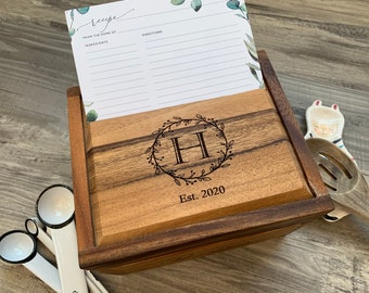 Acacia Wood Recipe Box: Engraved Bridal Shower Gift