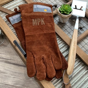 Large Grill Gloves for Men | Best Gift for Men | Personalized Grill Gifts | Leather Grill Gloves or Grill Mitt and/or Spat | 3rd Anniversary