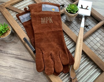 Large Grill Gloves for Men | Best Gift for Men | Personalized Grill Gifts | Leather Grill Gloves or Grill Mitt and/or Spat | 3rd Anniversary