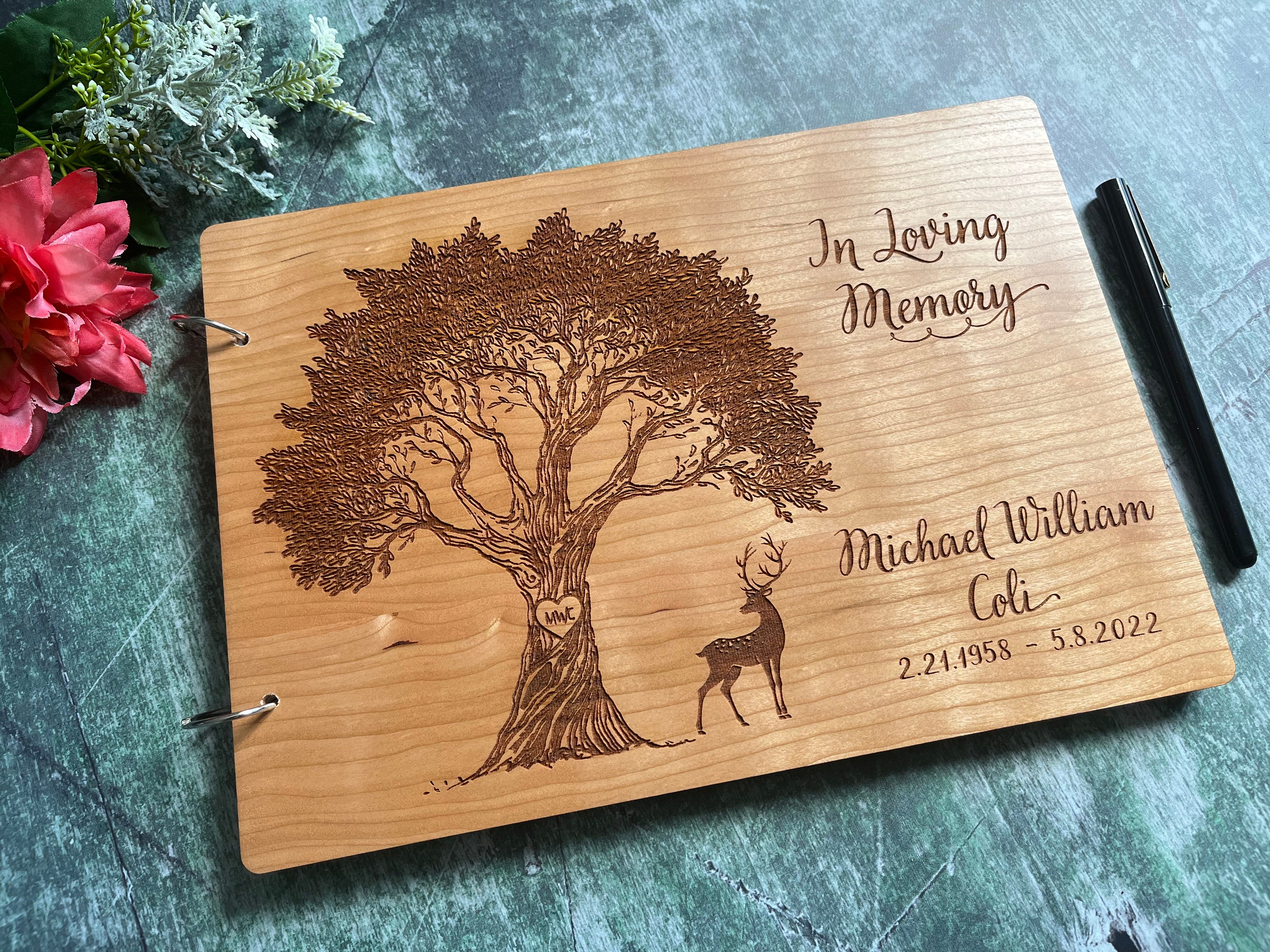  Designed Funeral Guest Book, Funeral Guest Book for Memorial  Service with Pen and Acrylic Stand, Celebration of Life Guest Book Set  Included A Double Side Matched Table Sign & Adhesive Photo