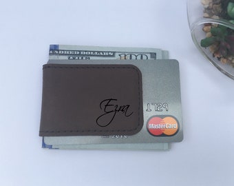 Personalized Faux Leather Money Clip: Engraved Wallet Clip