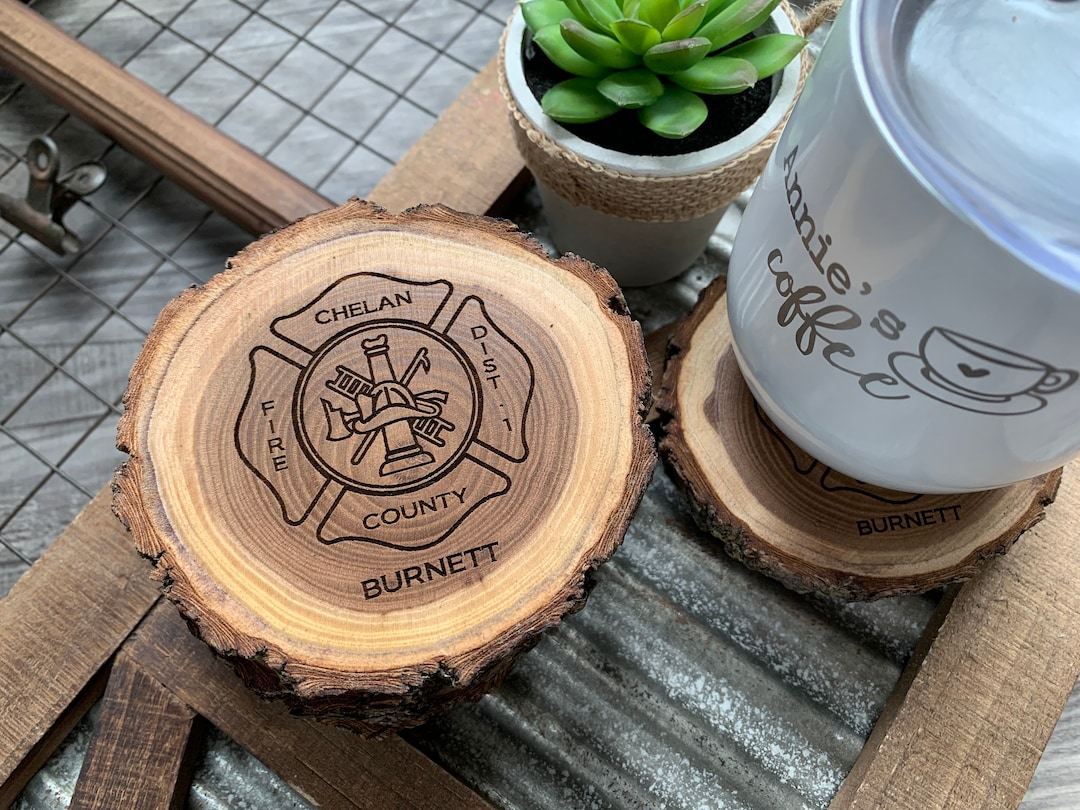 Personalized Firefighter Coasters: Maltese Cross Wood Coasters, Set of ...