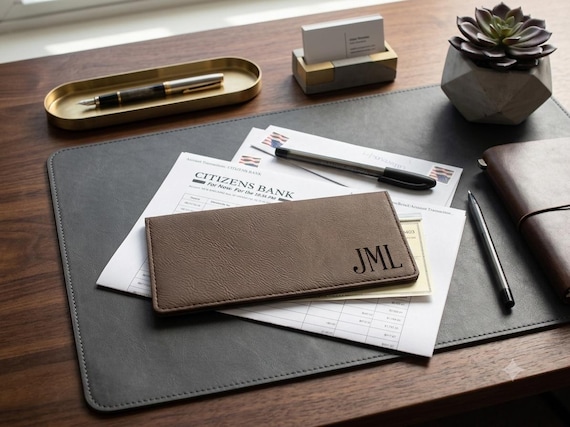 Personalized Faux Leather Checkbook Holder for Men, Monogram Checkbook Cover