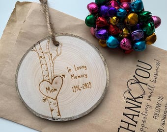 Personalized Memorial Wood Slice Ornament | Sympathy Gift for Mom
