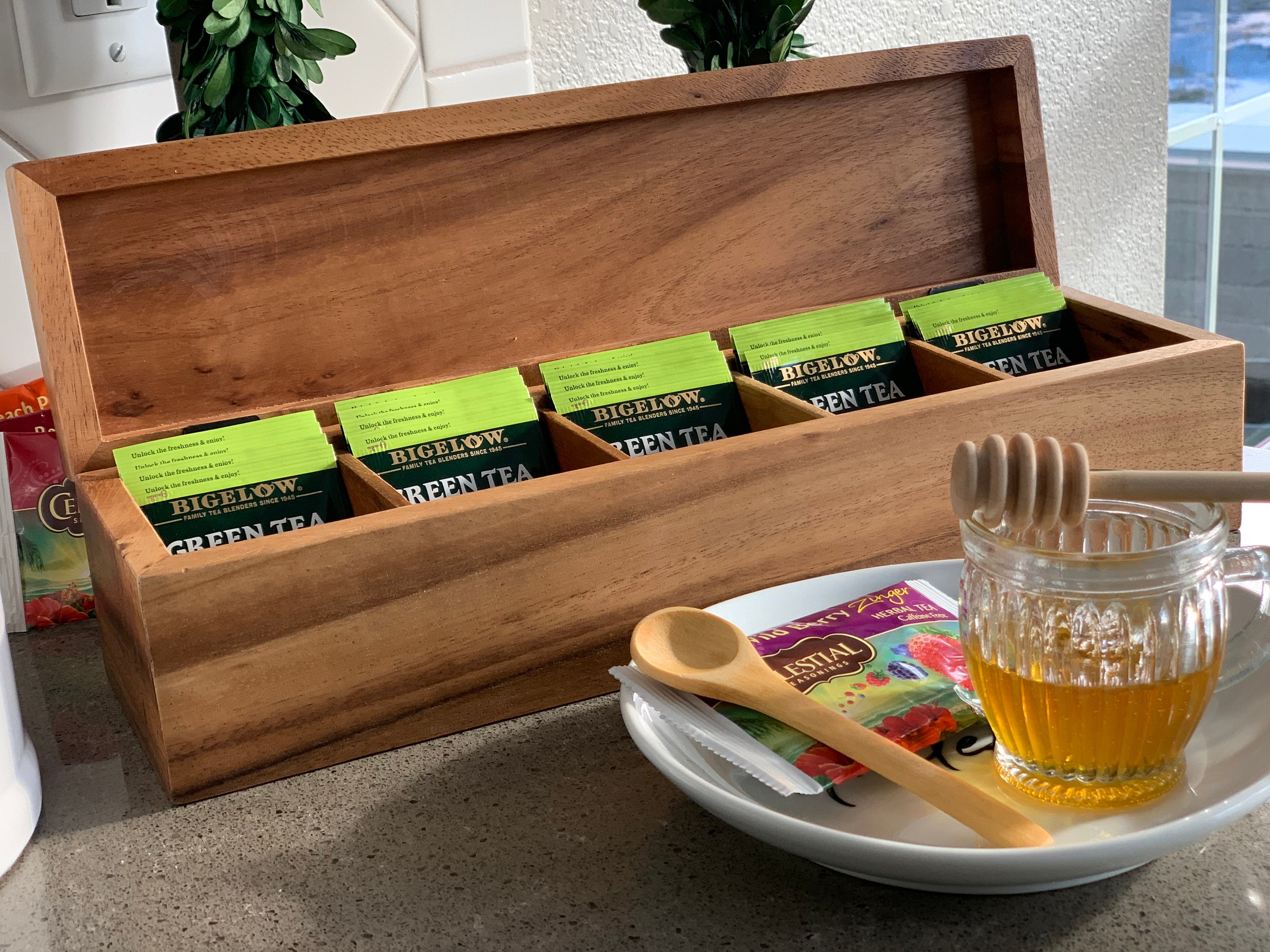 Personalized Acacia Wood Tea Organizer Laser Engraved 5 Etsy