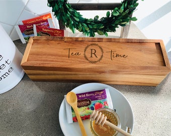 Tea Box Organizer | Personalized Tea Gifts | Gift for Tea Drinker | Wife Anniversary Wood | Tea Holder | Tea Storage Box | Tea Organizer Box