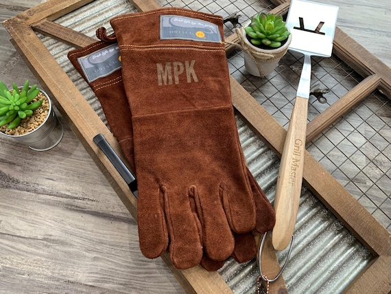 Large Grill Gloves for Men | Best Gift for Men | Personalized Grill Gifts | Leather Grill Gloves, Meat Claws or Spatula, 3rd Anniversary