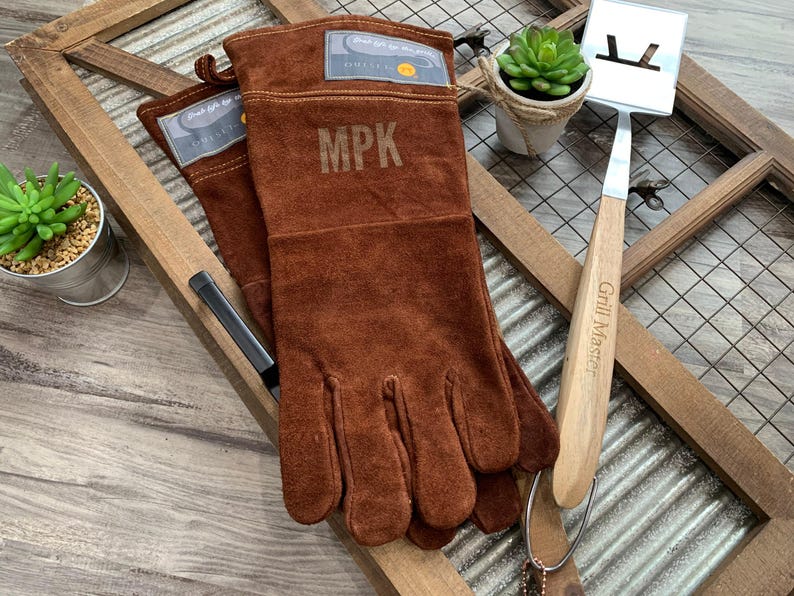 Large Grill Gloves for Men | Best Gift for Men | Personalized Grill Gifts | Leather Grill Gloves, Meat Claws or Spatula, 3rd Anniversary Bild 2