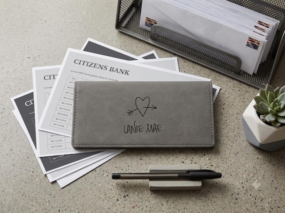 Personalized Faux Leather Checkbook Cover, Laser Engraved Cover for Checks