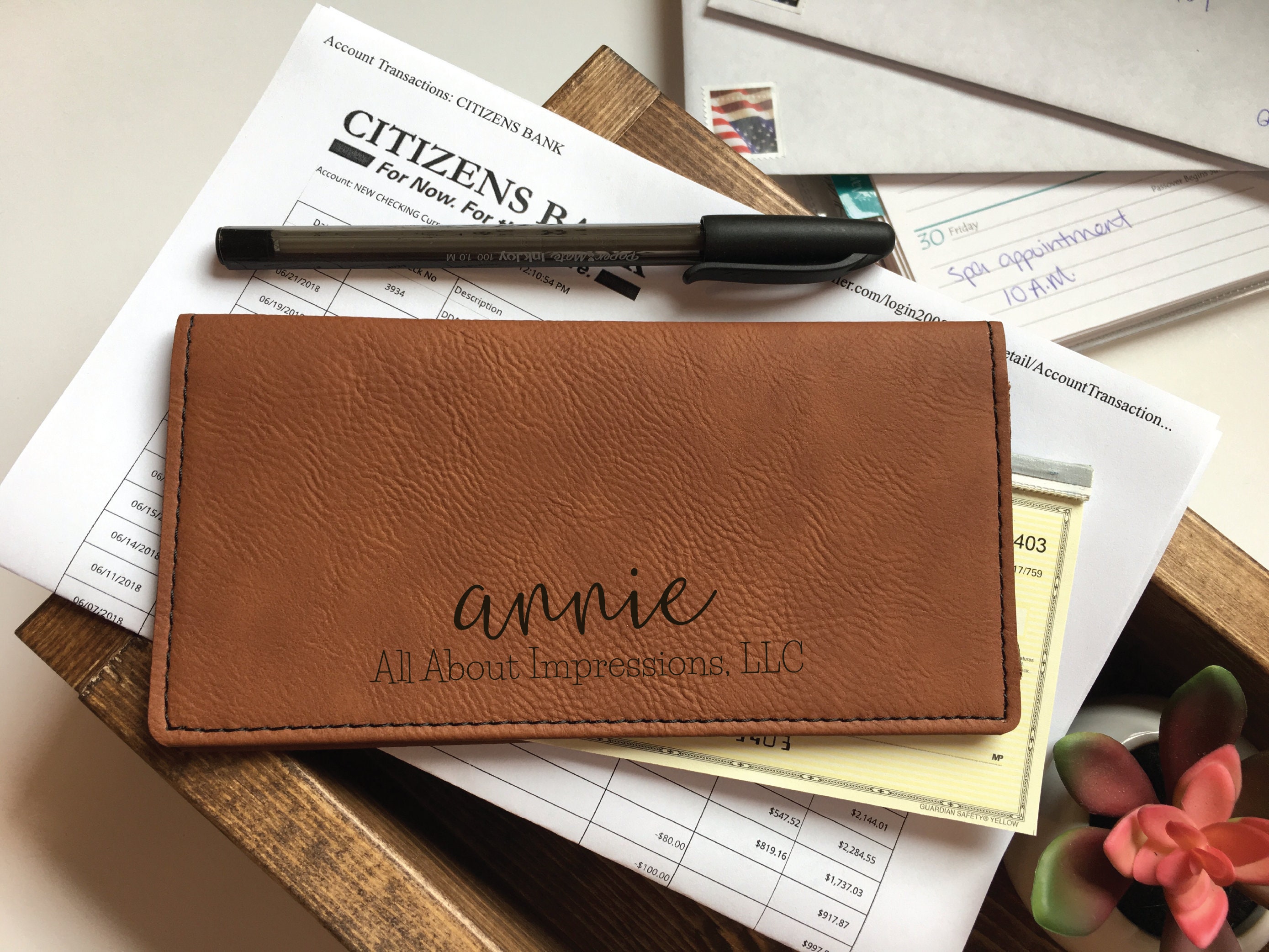 Business Checkbook Cover Check Book Register Custom Etsy